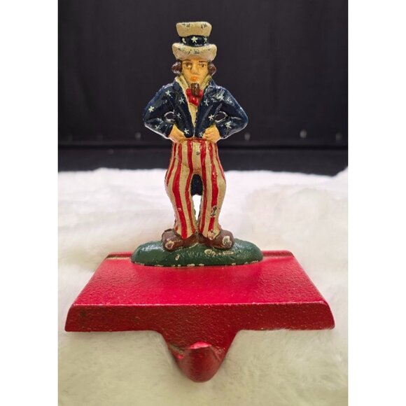Vintage Uncle Sam Cast Iron Christmas Stocking Hanger Holder Patriotic Americana - Picture 1 of 7